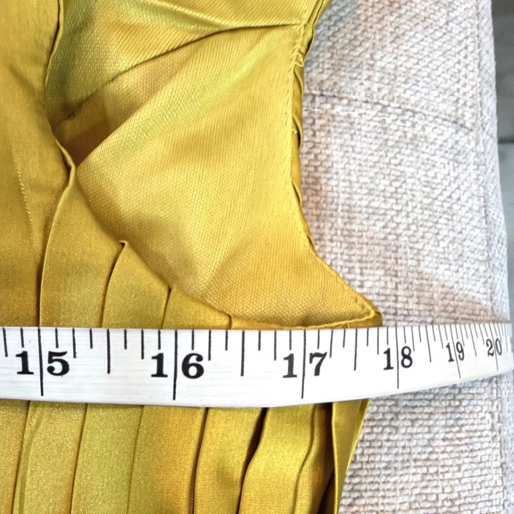 Mac Duggal Pleated‎ Satin V Neck Cap Sleeve Belted Midi Dress Citron Size 6 - Picture 7 of 14
